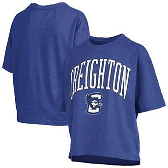 Women's Pressbox Royal Creighton Bluejays Oversized Nelson Arch Over Logo Slub T-Shirt