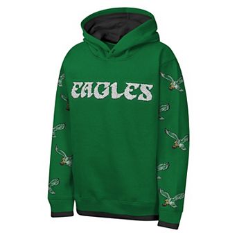 Youth Outerstuff Kelly Green Philadelphia Eagles Retro Draft Day Chenille Pullover Hoodie