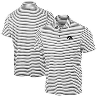 Men's Antigua Black Iowa Hawkeyes Space Stripe Polo