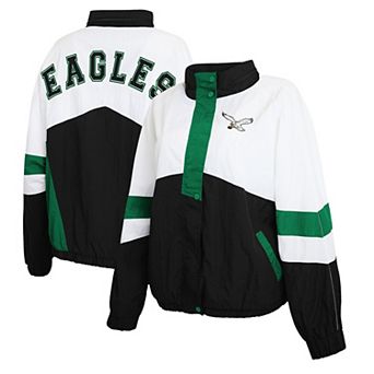 Women's WEAR by Erin Andrews White/Black Philadelphia Eagles Plus Size Crinkle Full-Snap Hooded Windbreaker Jacket