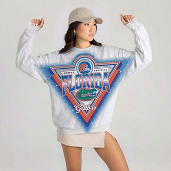 Women's Gameday Couture Gray Florida Gators Chasing Victory Rhinestone Spray Oversized Fleece Sweatshirt