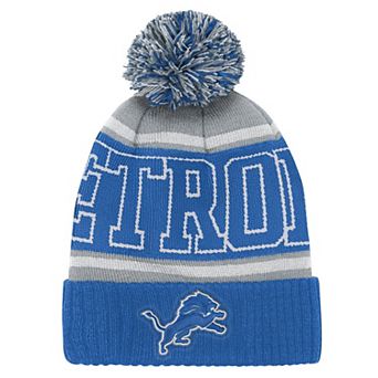 Youth Outerstuff Blue Detroit Lions True Edge Cuffed Knit Hat with Pom