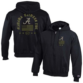 Men's Champion Black Alabama Crimson Tide Operation Hat Trick Flag Powerblend Fleece Full-Zip Hoodie