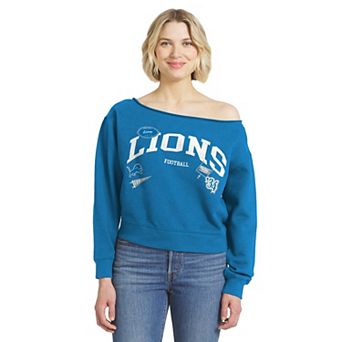 Women's WEAR by Erin Andrews Blue Detroit Lions Off-the-Shoulder Sweatshirt
