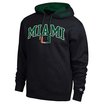 Men's Champion Black Miami Hurricanes Arch Tackle Twill Hoodie