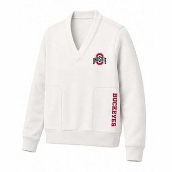 Women's Profile White Ohio State Buckeyes Plus Size V-Neck Sweatshirt
