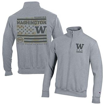 Men's Champion Gray Washington Huskies Operation Hat Trick Flag Powerblend Fleece Quarter-Zip Pullover