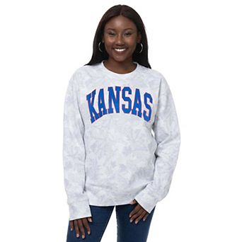 Women's ZooZatz Gray Kansas Jayhawks Camo Arch Logo Fleece Crewneck Sweatshirt