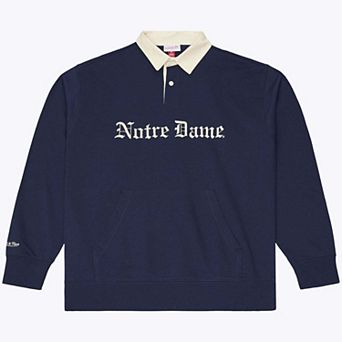 Men's Mitchell & Ness Navy Notre Dame Fighting Irish Retro Roots French Terry Fleece Polo