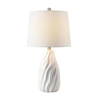 23.5 in Glossy Cream Ceramic Table Lamp with Linen Shade