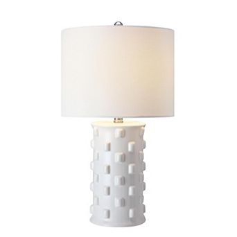 21 in Matte White Ceramic Table Lamp with Linen Shade