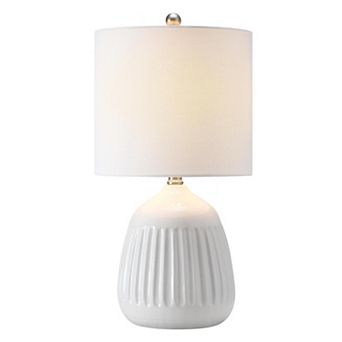 19 in Modern White Ceramic Table Lamp with Linen Shade