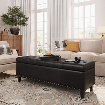 Vabches Faux Leather Storage Bench Ottoman with 30 Gallon Storage, Tufted End of Bed Bench