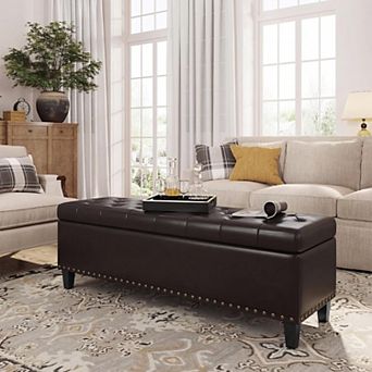 Vabches Faux Leather Storage Bench Ottoman with 30 Gallon Storage, Tufted End of Bed Bench