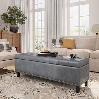 Vabches Faux Leather Storage Bench Ottoman with 30 Gallon Storage, Tufted End of Bed Bench