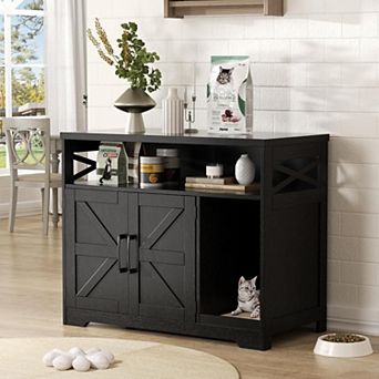 Vabches Cat Litter Box Enclosure with Storage, Rustic Farmhouse Pet Cabinet