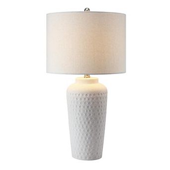26 in White Textured Ceramic Table Lamp with Linen Shade