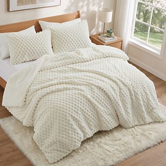 Peace Nest 3 pc Textured Faux Fur Comforter Set