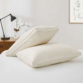 Puredown Selected 100% Cotton Down Feather Pillows for Back and Side Sleepers, Set of 2