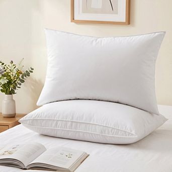 Peace Nest Gusseted Goose Feather Pillow Set of 2 - 100% Cotton Cover,Medium Support Bed Pillows