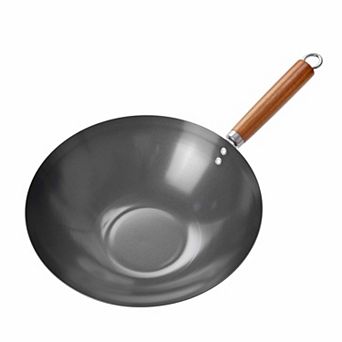 Commercial Chef 12-Inch Carbon Steel Wok with Acacia Handle - Non Stick Finish - PTFE and PFOA Free
