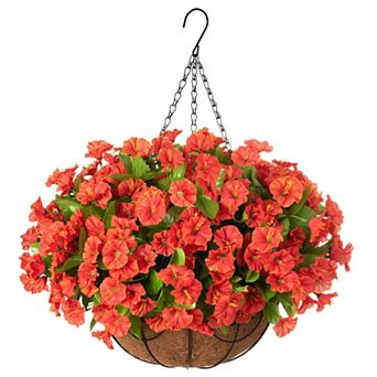 Artificial Hanging Flower Plants with Basket for Patio Garden Porch Balcony Yard Decor