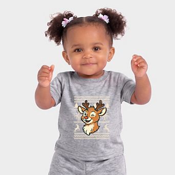 Ugly Sweater Reindeer - Infant Jogger Pant Crew Set