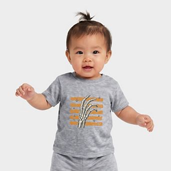 Skeleton Hand Orange Stripes - Infant Jogger Pant Crew Set