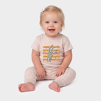 Skeleton Hand Orange Stripes - Infant Jogger Pant Crew Set