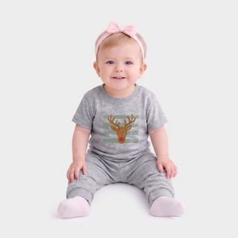Red Nose Deer Stripes - Infant Jogger Pant Crew Set