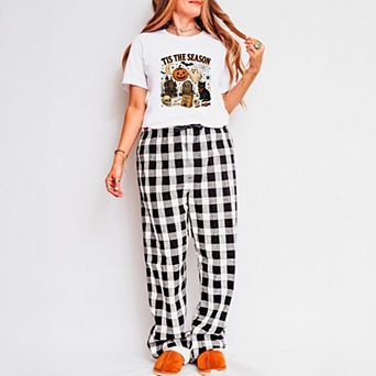 Tis The Season Halloween Collage - Women's Plaid Pants and Tee Set