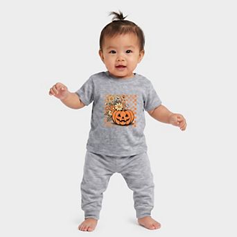 Retro Floral Pumpkin - Infant Jogger Pant Crew Set