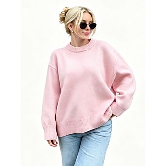 Women Mock Neck Oversized Sweater Long Sleeve Drop Shoulder Loose Knit Pullover