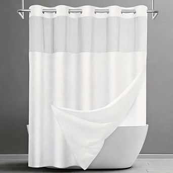 No Hook Waffle Shower Curtain Snap Liner Set 71X74