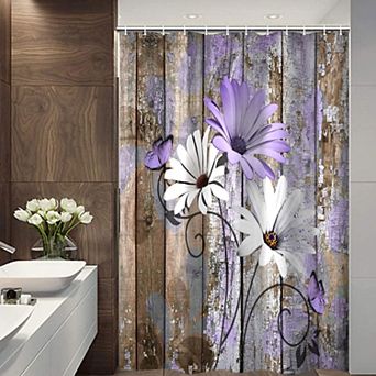 Farmhouse Flower Shower Curtain Rustic Plant Fabric Hooks 36"W x 70"L