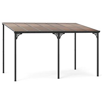 Costway 10' X 13' Wall-Mounted Patio Gazebo with Sloped Polycarbonate Roof Metal Frame