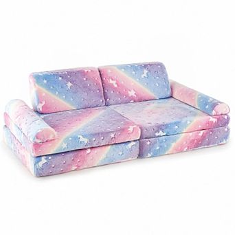 Costway 8 pc Modular Kids Play Couch with Handles Machine Washable Covers for Building Fort