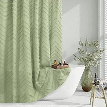 Boho Tufted Chevron Striped Fabric Shower Curtain
