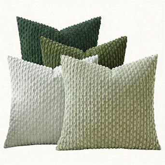 18" x 18" Corduroy Throw Pillow Covers Boho Striped Farmhouse Decor Set Pack of 4
