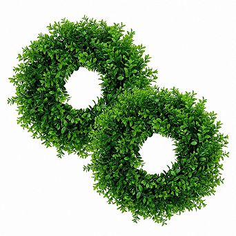 Set of 2 Artificial Greenery Wreaths Indoor Outdoor Home Wedding Decor