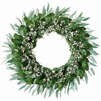 Eucalyptus Baby Breath Wreath Lifelike Floral Decor For All Seasons Home Outdoor