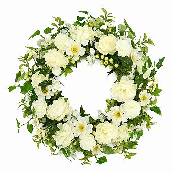 Spring Summer Artificial Wreath Eucalyptus Fern Butterflies Front Door Decor