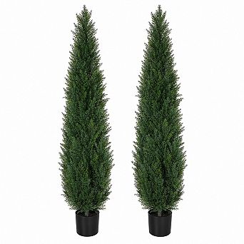 Set of 2 Artificial Cedar Topiary Trees UV Resistant Faux Cypress Plants for Indoor Outdoor Decor