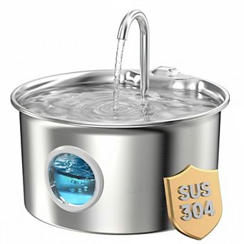 Petsfit Stainless Steel Cat Water Fountain 88oz Quiet 4Stage Filtration Transparent Window