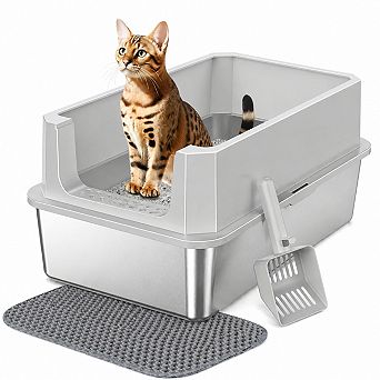 Nicate Stainless Cat Litter Box Anti-Leak, High Sides, Easy Clean