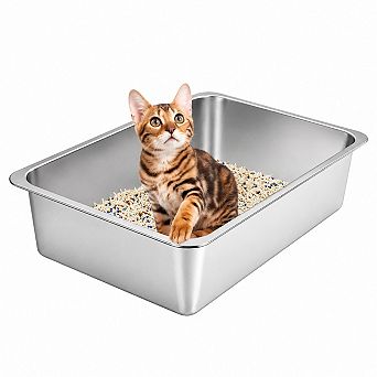 Nicate Stainless Cat Litter Box High Sided, Non-Stick, Easy Clean for Pets
