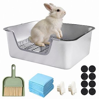 Nicate Stainless Steel Sifting Litter Box for Rabbits Hygienic Easy Clean Stable Raised Border