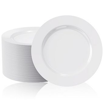 100 Count Disposable Heavy Duty Plastic Plates Hard Fancy for Weddings Parties Events