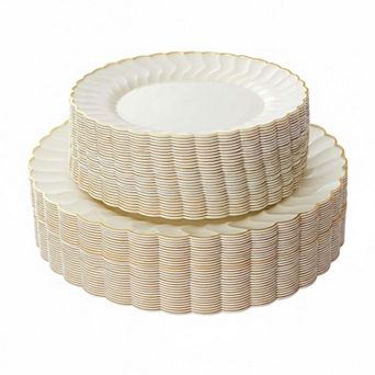 60 pc Disposable Scalloped Plastic Plates 30 Dinner 30 Dessert Elegant for Wedding Party