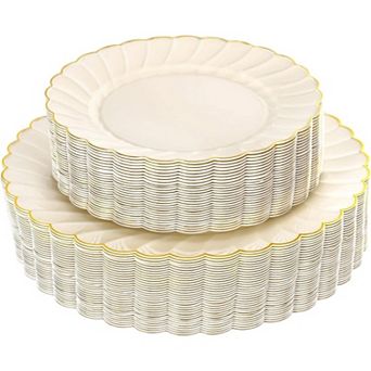 60 pc Scalloped Plastic Plates 30 Dinner 30 Dessert Disposable for Wedding Party